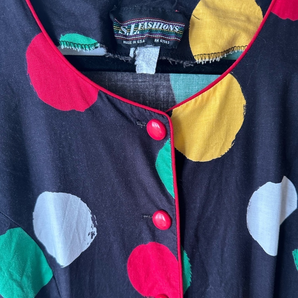 Vintage 90s Romper One-Piece Skort Black Polka Dot Size L/XL Bright Loud - Picture 8 of 12